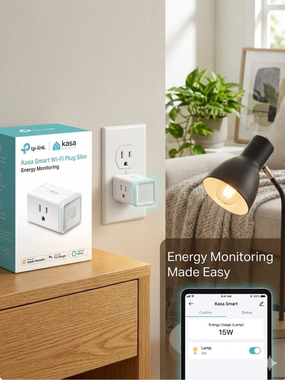 TP-Link Kasa Smart Wi‑Fi Plug Slim in White with Teal Accent
